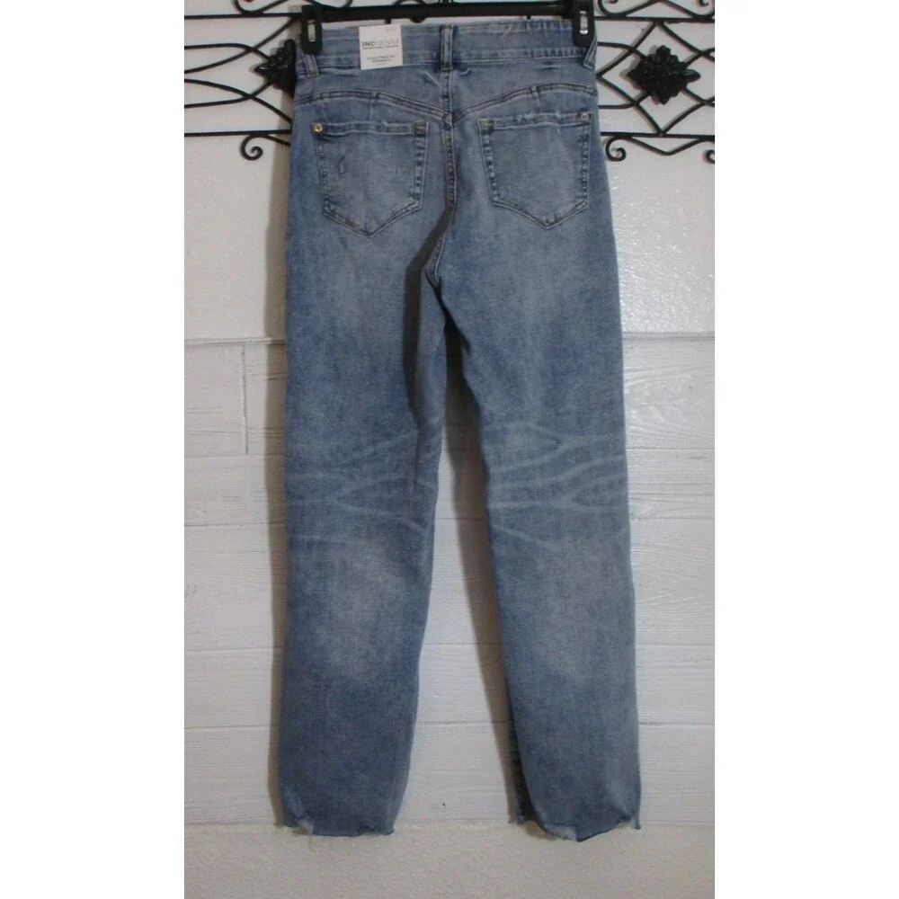 INC International Concepts Jeans Women's Size 4 Blue Straight Leg Stretch Raw